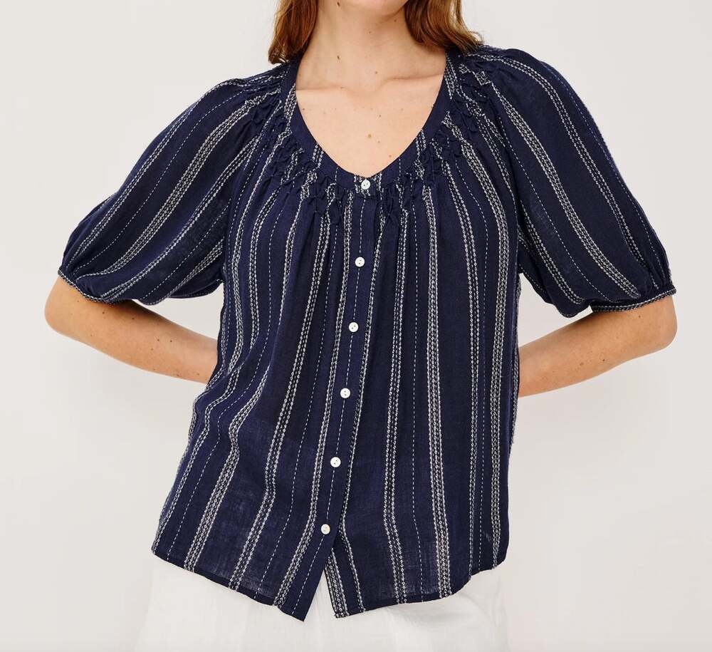 Rails Rix Shirt Navy White Linen Stripes (M)